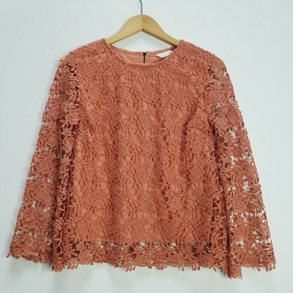 ADIVA NEW Romantic Crochet Lace Blouse Top Lined Orange Women's Size Small - Picture 3 of 12